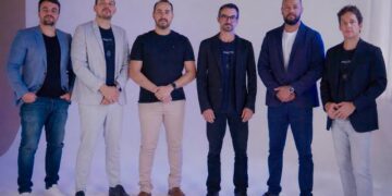 Da esquerda para a direita: Rafael Moraes, Tibério Lemes, Waller Maciel, Maxmiliano Barbosa, Gleidson Soares e Leonardo Moreira, sócios-diretores da Pacto Soluções