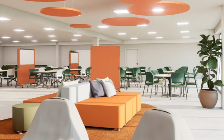 Ambientes com mobiliário flexível.