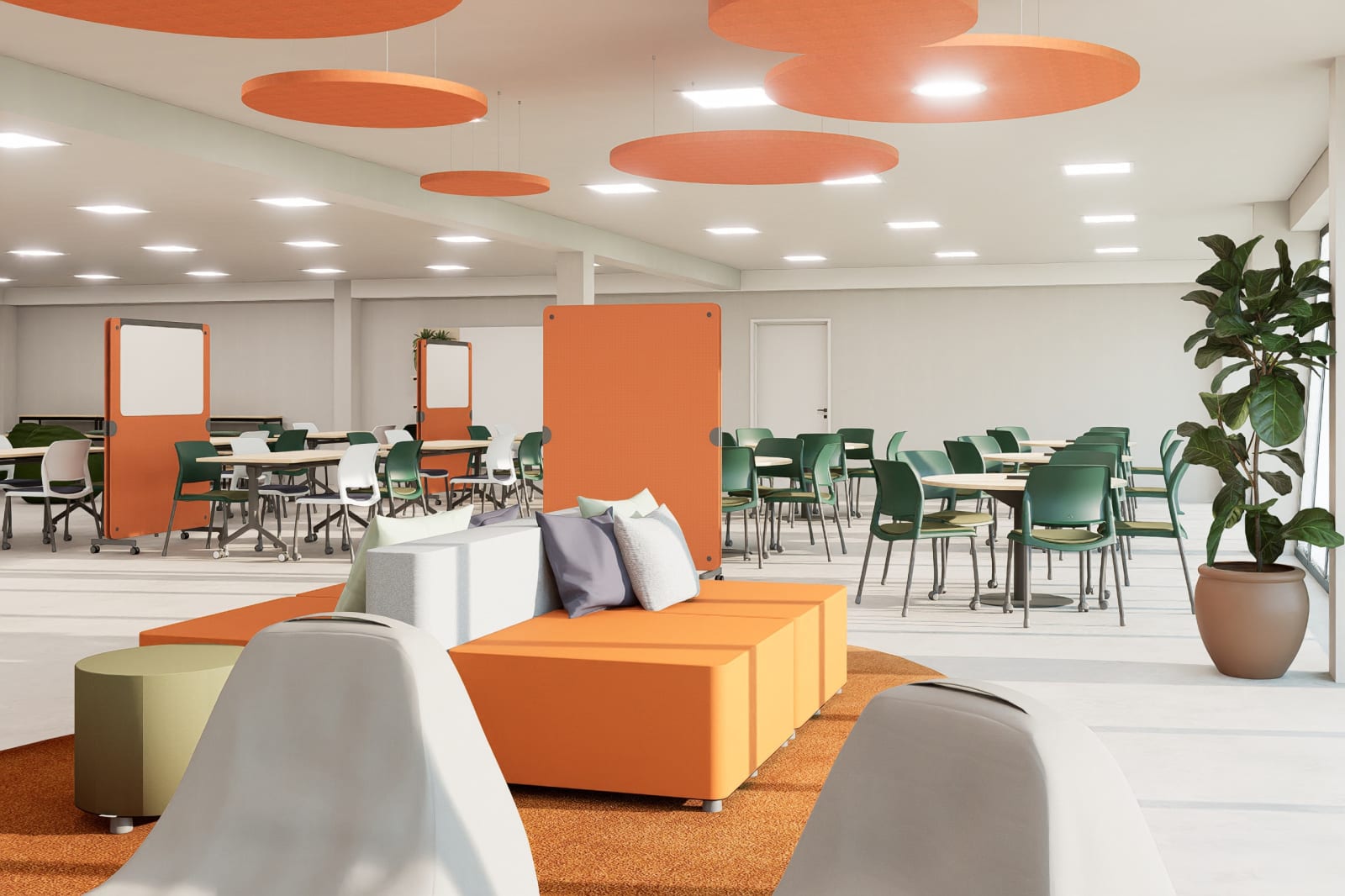 Ambientes com mobiliário flexível.